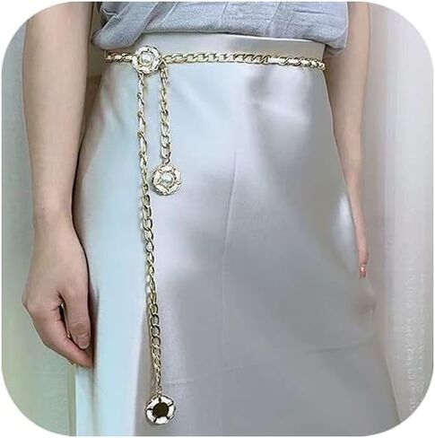 Leather Metal Chain Belt for Women Fashion Flower Waist Chain Belt Plus Size Gold Waist Chain Link Belts for Dress Jean Pants in Saudi Arabia