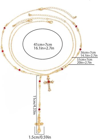 Gold Rhinestone Cross Pendant Necklace,Summer Beach Multi Layered Bead Chest Body Chain Jewelry Metal Y Shape Long Tassel Clavicle Chain Necklace for Women in Saudi Arabia