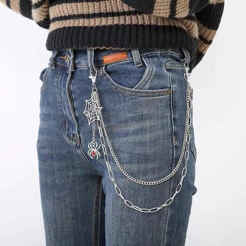 Pirate Skull Pants Chain for Men Gothic Spider Web Jeans Chains Wallet Chain Pants Chain Punk Hip Hop Rock Chains Halloween Pirate Costume Accessories for Men Women in Saudi Arabia