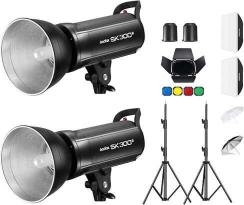 godox sk300ii-v sk300iiv*3kit professional strobe flash 900ws gn58 5700k bowens mount mount 3 light with godox 2.4g wireless x system and 10W modeling lamped (2025) (3pack) in Kuwait