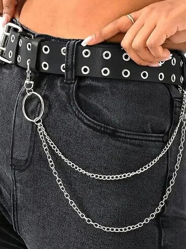 Punk Belt with Chain for Women Men Leather Chain Belt Body Chains Belts Silver Gothic Goth Waist Metal Jean Pants Chains Belts Punk Hiphop Outfit Accessories Party Club Music Festival Accessories in Saudi Arabia