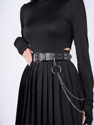Punk Belt with Chain for Women Men Leather Chain Belt Body Chains Belts Silver Gothic Goth Waist Metal Jean Pants Chains Belts Punk Hiphop Outfit Accessories Party Club Music Festival Accessories in Saudi Arabia