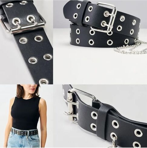 Punk Belt with Chain for Women Men Leather Chain Belt Body Chains Belts Silver Gothic Goth Waist Metal Jean Pants Chains Belts Punk Hiphop Outfit Accessories Party Club Music Festival Accessories in Saudi Arabia