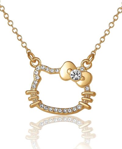 Hello Kitty Necklace For Women with Rhinestones Official License, 16"+3.25" Gold-Tone Silhouette Pendant Necklace in Saudi Arabia