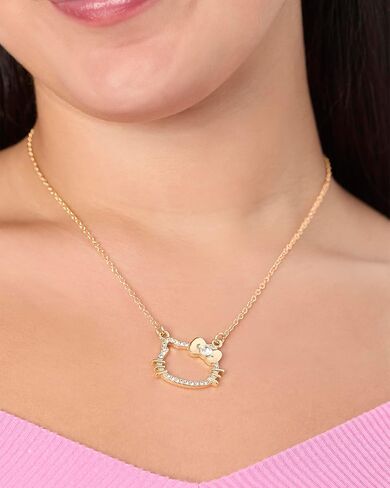 Hello Kitty Necklace For Women with Rhinestones Official License, 16"+3.25" Gold-Tone Silhouette Pendant Necklace in Saudi Arabia