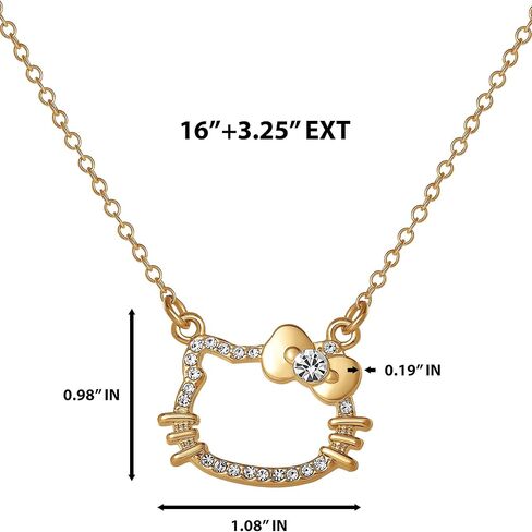 Hello Kitty Necklace For Women with Rhinestones Official License, 16"+3.25" Gold-Tone Silhouette Pendant Necklace in Saudi Arabia