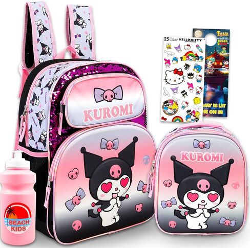 SANRIO Kuromi Backpack with Lunch Box Set - Bundle with 16 School Backpack, Lunch Bag, Water Bottle, Stickers, More | Kuromi School Bag for Girls, Kids in Saudi Arabia