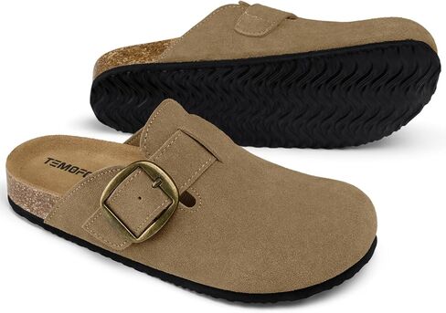TEMOFON Suede Clogs for Women 2026: Genuine Leather Comfortable Slip on Clogs Women Memory Foam Close Toe Mules Cork Footbed Potato Shoes in Saudi Arabia