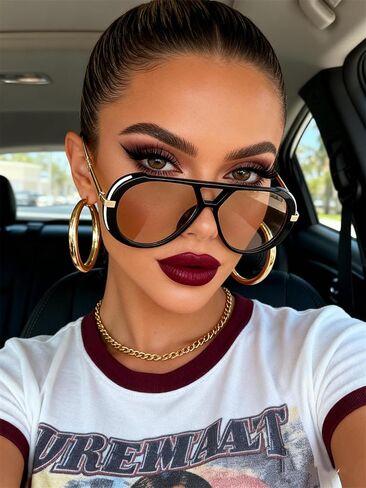 Retro Gold Aviator Sunglasses for Women Men, 2025 Metal Oversized 70s Aviators Black Sun Glasses in Saudi Arabia