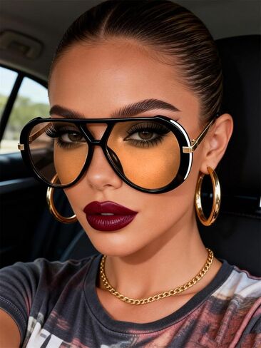 Retro Gold Aviator Sunglasses for Women Men, 2025 Metal Oversized 70s Aviators Black Sun Glasses in Saudi Arabia