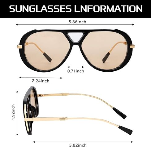 Retro Gold Aviator Sunglasses for Women Men, 2025 Metal Oversized 70s Aviators Black Sun Glasses in Saudi Arabia