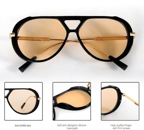 Retro Gold Aviator Sunglasses for Women Men, 2025 Metal Oversized 70s Aviators Black Sun Glasses in Saudi Arabia
