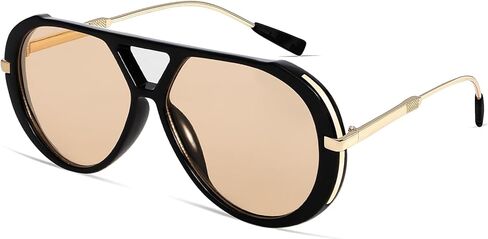 Retro Gold Aviator Sunglasses for Women Men, 2025 Metal Oversized 70s Aviators Black Sun Glasses in Saudi Arabia