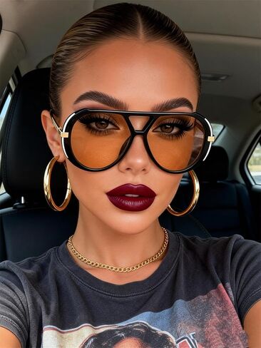 Retro Gold Aviator Sunglasses for Women Men, 2025 Metal Oversized 70s Aviators Black Sun Glasses in Saudi Arabia