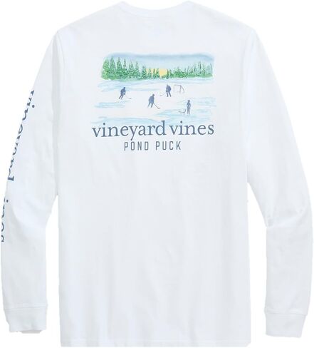تي شيرت Vineyard Vines للأولاد مطبوع عليه Pond Puck بأكمام طويلة وجيب in Saudi Arabia
