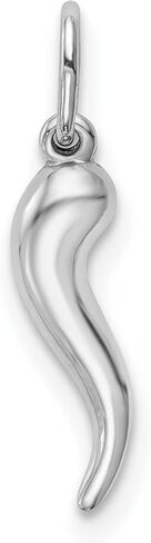10k White Gold Italian Horn Pendant for Necklace or Bracelet, Classic Cornicello Charm Symbolizing Good Luck and Evil Eye Protection, Unisex Gold Jewelry with Spiritual Folk Talisman Meaning in Saudi Arabia