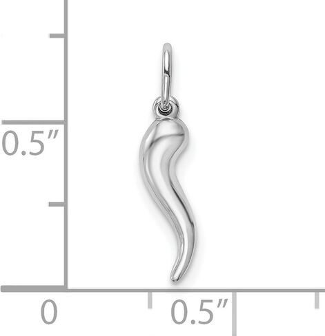 10k White Gold Italian Horn Pendant for Necklace or Bracelet, Classic Cornicello Charm Symbolizing Good Luck and Evil Eye Protection, Unisex Gold Jewelry with Spiritual Folk Talisman Meaning in Saudi Arabia