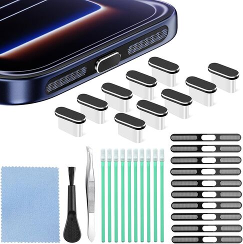 USB C Dust Plug, 10 Pack USB C Port Cover, Phone Speaker Dust Cover and Type C Charging Port Plug Protector Cover for iPhone 15/15 Pro/Pro Max，iPhone 16/16 Pro/16 Pro Max (Black) in Kuwait