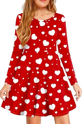 فستان VVNTY Valentine للفتيات: فساتين لطيفة على شكل قلب للفتيات على شكل حرف A فستان كاجوال للعطلات من 5 إلى 12 سنة in Kuwait