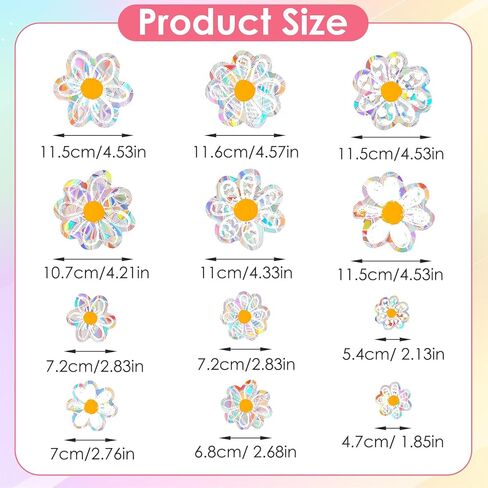 12 قطعة من ملصقات النوافذ Daisy Suncatchers، ملصقات نافذة مضادة للتصادمات، منشور قوس قزح لامع لضربات الطيور، ملصقات زجاجية قابلة لإعادة الاستخدام لعرض المرآة واللوازم المكتبية in Kuwait