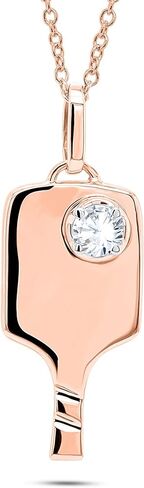 1/5 Cttw Round Cut White Natural Diamond Pickleball Pendant Necklace In 14K Solid Gold 18" Chain (Color H, Clarity I2, Carat 0.20Cttw) in Saudi Arabia