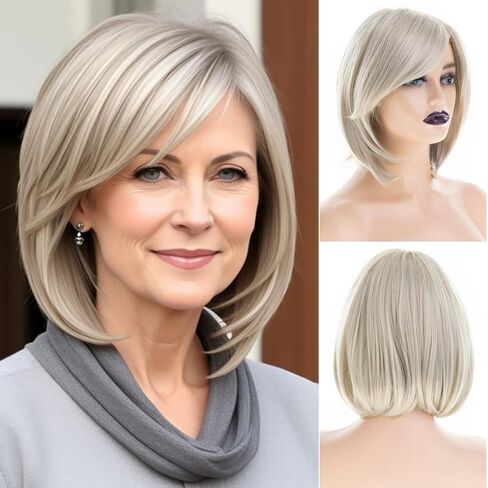 Short Bob Wigs for Women Side Part Ash Blonde Bob Wig Party Halloween Cosplay Use in Saudi Arabia