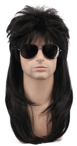 karlery Men Women Long Wavy Black Mullet Wig 70s 80s Punk Rocker Wig for Halloween Costume Cosplay Party in Saudi Arabia