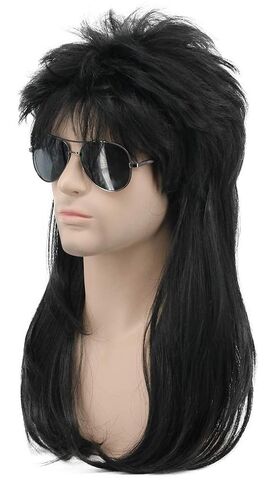karlery Men Women Long Wavy Black Mullet Wig 70s 80s Punk Rocker Wig for Halloween Costume Cosplay Party in Saudi Arabia