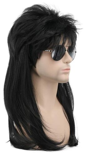karlery Men Women Long Wavy Black Mullet Wig 70s 80s Punk Rocker Wig for Halloween Costume Cosplay Party in Saudi Arabia
