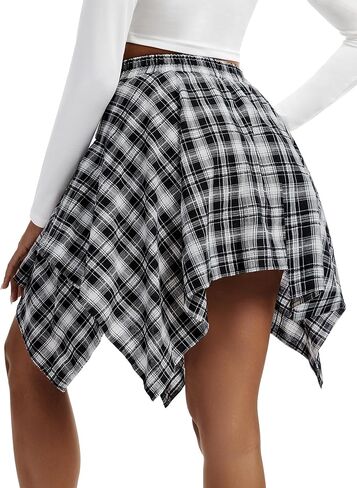 Women's Plaid Skirts Tie Front Pleated Asymmetrical Skirt Y2K Mini Skirt in Saudi Arabia