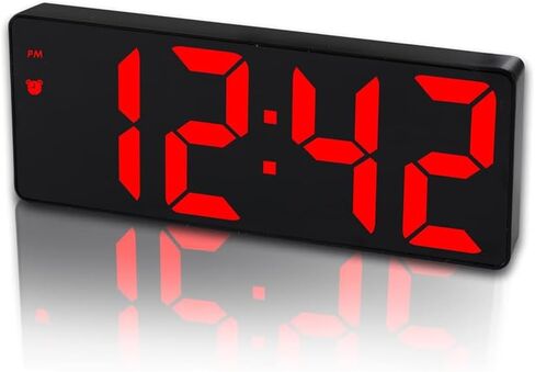 Upgraded Version Digital LED Alarm Clock Red Adjustable Brightness DST Snooze 24H Display for Bedroom Home Office Battery No Included in Saudi Arabia