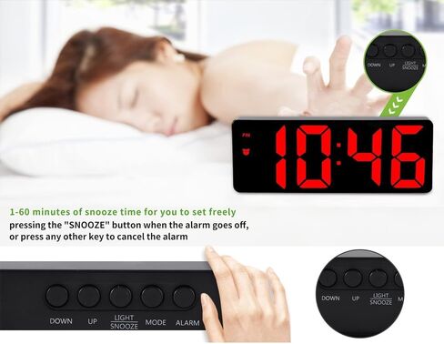 Upgraded Version Digital LED Alarm Clock Red Adjustable Brightness DST Snooze 24H Display for Bedroom Home Office Battery No Included in Saudi Arabia