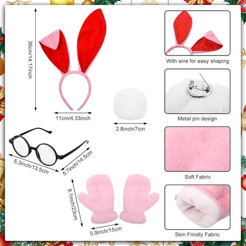 6 Pcs Christmas Movie Bunny and Lamp Costume Accessories include Lamp Skirts Bunny Headband Tail Pink Gloves Glasses with Fishnet Stockings for Adults Women Men Christmas Cosplay Party in Saudi Arabia