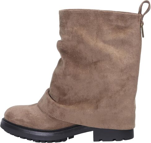 Women's Fold Over Ankle Boots with Zipper - Trendy Wide Calf Pull On Boots with Round Toe in Saudi Arabia