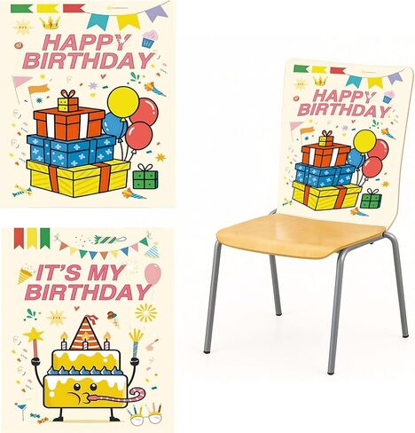 2 Pack Happy Birthday Chair Back Covers – 19.7" x 23.6" Polyester Slipcovers, 2 Different Designs, Party Chair Decorations for Classroom, Home & Office in Kuwait