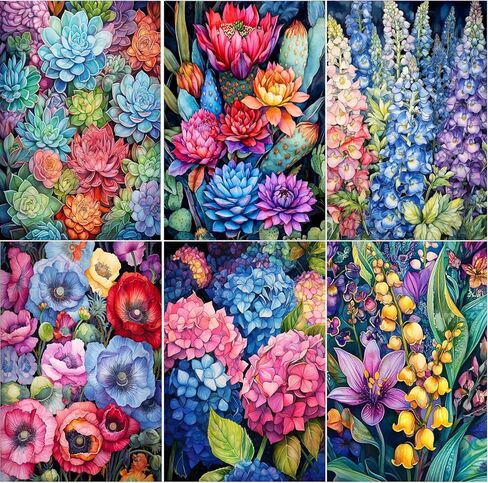 ewjrnsf 6 حزمة 5D مجموعات الطلاء الماس للبالغين ، مجموعات فنون الفنون الماسية الزهرة ، رسم جوهرة من أرقام الأرقام للبالغين المبتدئين ديكور الجدار النضج 11.8x15.7 بوصة in Kuwait