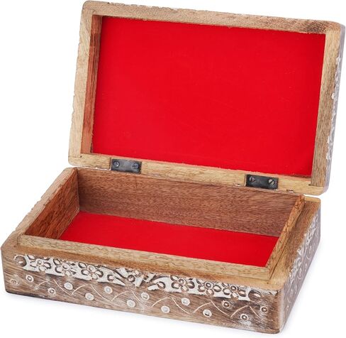 Ajuny Wooden Hand Carved Decorative Box with Tree of Life Carvings White - Multipurpose Use As Jewelry Storage, Trinket Holder or Watch Box, Gifts in Saudi Arabia