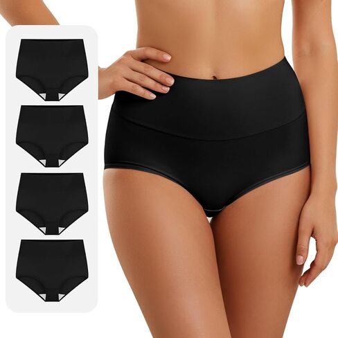 4 Women's BALCK Cotton Underwear High Waisted Full Coverage Ladies Panties,X-Large in Saudi Arabia
