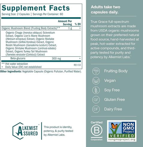 True Grace Mushroom Myco-Renew Blend Daily Immune Support - 120 Count Capsules - Organic in Saudi Arabia