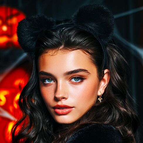 GORAIS Bear Ears Headband Black Fuzzy Halloween Costume Adult Headpiece for Women (Black, One Size) in Saudi Arabia