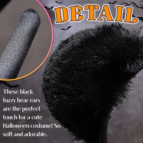 GORAIS Bear Ears Headband Black Fuzzy Halloween Costume Adult Headpiece for Women (Black, One Size) in Saudi Arabia