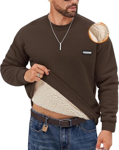 Men's Fleece Lined Sweatshirt Crewneck Sherpa Pullover Thermal Winter Shirts (S-XXL) in Kuwait