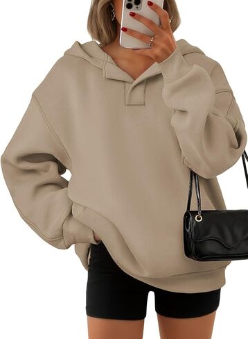 ATHMILE Womens Oversized Hoodies V Neck Sweatshirts Y2K Clothes Long Sleeve Pullover Fall Winter Fashion Henley Outfits 2025 in Saudi Arabia