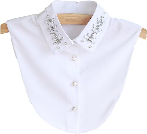 DNLKWGO Dickey Fake Collar False Collar Half Shirts with Rhinestone Detachable White Collar Shirt for Ladies Girls in Saudi Arabia