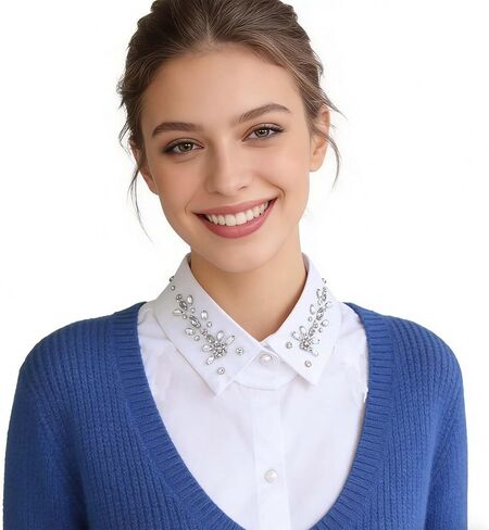 DNLKWGO Dickey Fake Collar False Collar Half Shirts with Rhinestone Detachable White Collar Shirt for Ladies Girls in Saudi Arabia
