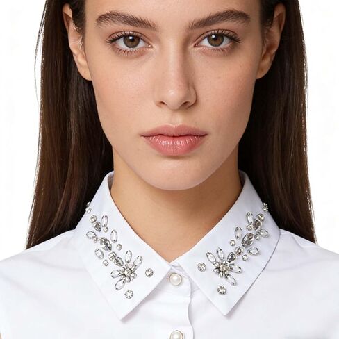 DNLKWGO Dickey Fake Collar False Collar Half Shirts with Rhinestone Detachable White Collar Shirt for Ladies Girls in Saudi Arabia