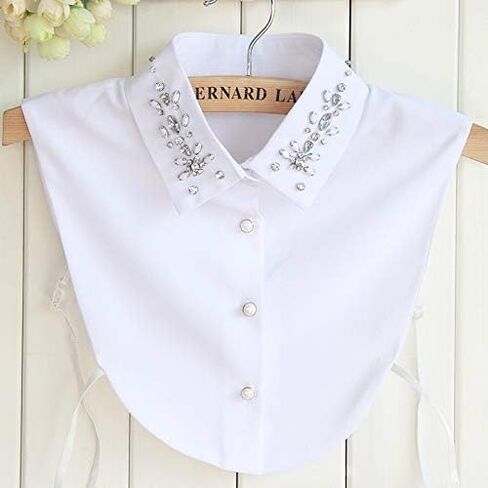 DNLKWGO Dickey Fake Collar False Collar Half Shirts with Rhinestone Detachable White Collar Shirt for Ladies Girls in Saudi Arabia