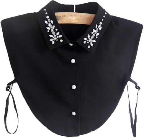 DNLKWGO Dickey Fake Collar False Collar Half Shirts with Rhinestone Detachable White Collar Shirt for Ladies Girls in Saudi Arabia