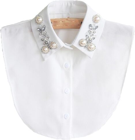 DNLKWGO Dickey Fake Collar False Collar Half Shirts with Rhinestone Detachable White Collar Shirt for Ladies Girls in Saudi Arabia