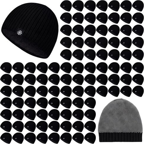 80 Pcs Winter Beanie Hats Bulk Unisex Beanie Knitted Fleece Lined Cold Weather Hats Snow Ski Cap for Men Homeless in Saudi Arabia